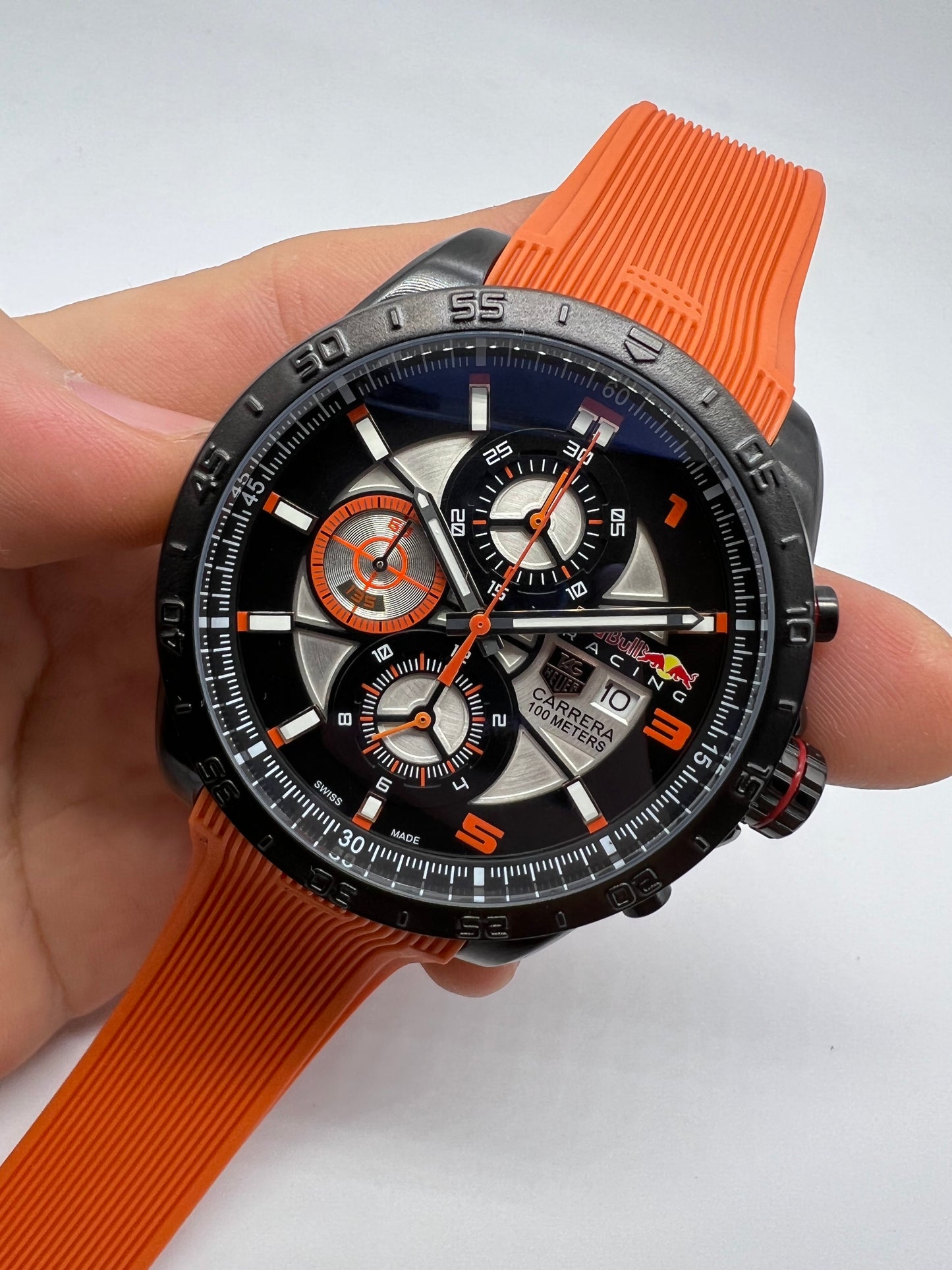 TAG Heuer Carrera Red Bull Racing Special Edition 100M Black, Silver and Orange with Orange Rubber Strap
