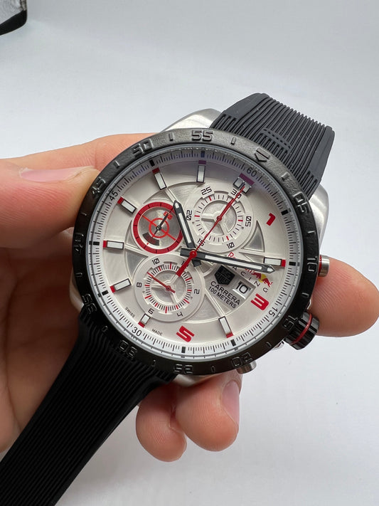 TAG Heuer Carrera Red Bull Racing Special Edition 100M Black and White with Red Details and Black Rubber Strap