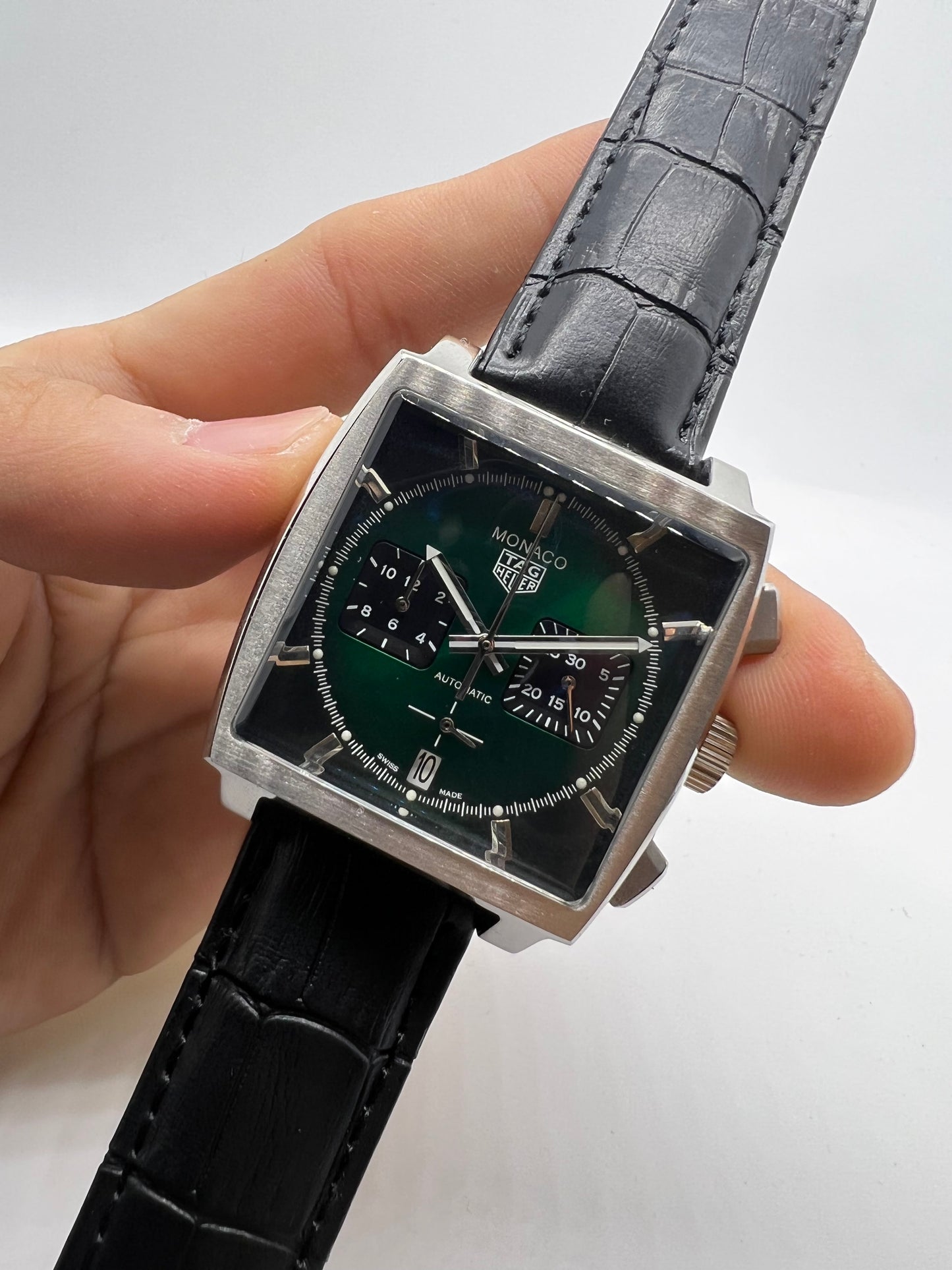 TAG Heuer Monaco Calibre 11 Stripe Dial Automático Chronograph Black and Green
