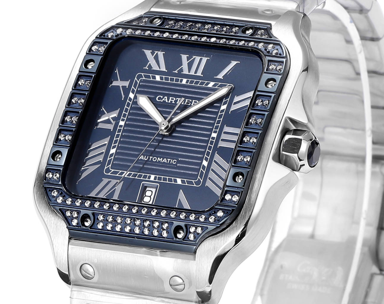 Cartier Santos (acero con esfera azul y diamantes)