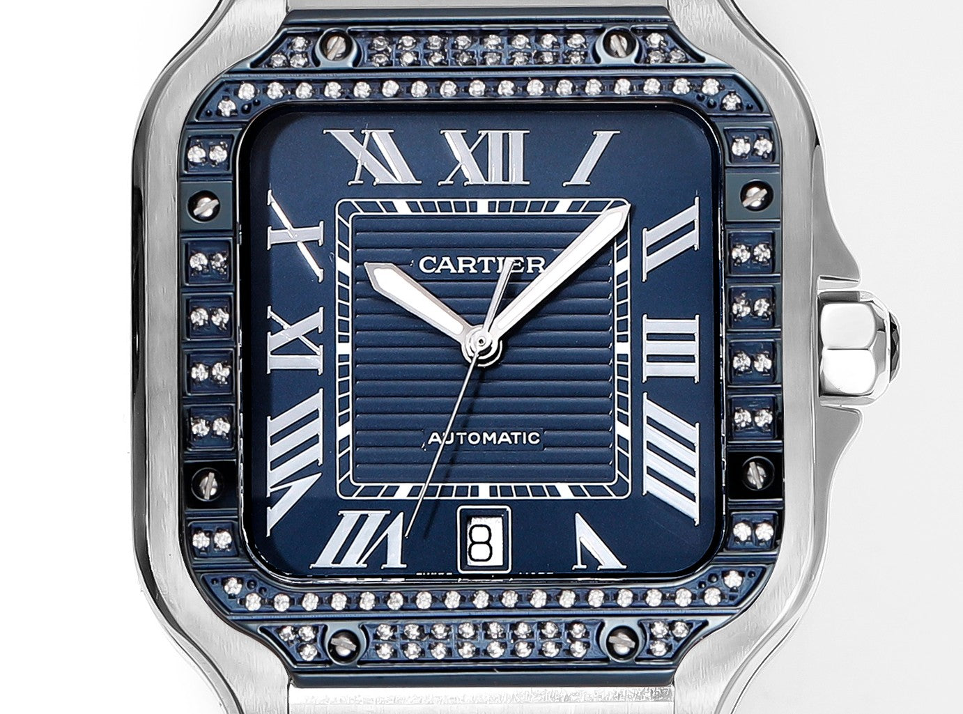 Cartier Santos (acero con esfera azul y diamantes)