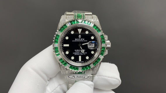Rolex Submariner – Custom Full Iced With Green Baguettes 116610LV ALL
