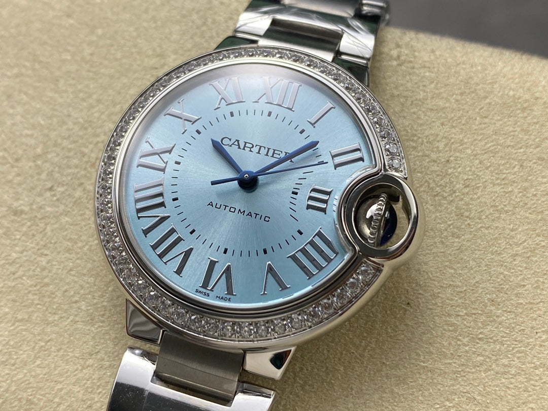 Cartier Ballon Bleu de Cartier 33mm Automatic con bisel de diamantes (acero)