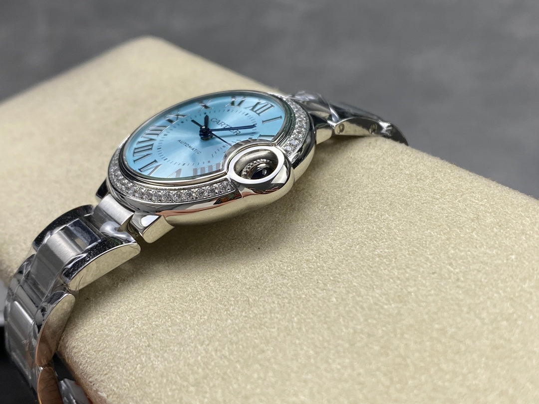 Cartier Ballon Bleu de Cartier 33mm Automatic con bisel de diamantes (acero)