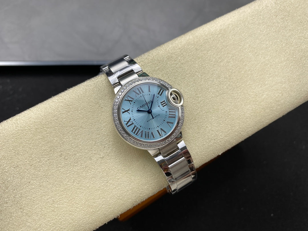 Cartier Ballon Bleu de Cartier 33mm Automatic con bisel de diamantes (acero)