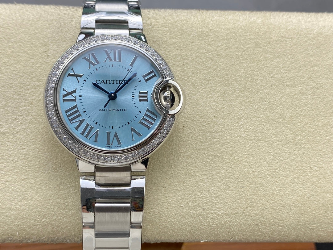 Cartier Ballon Bleu de Cartier 33mm Automatic con bisel de diamantes (acero)